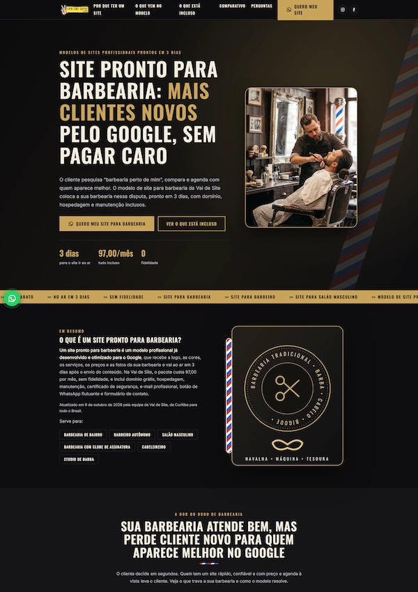 Layout do Modelo de Site para Barbearia