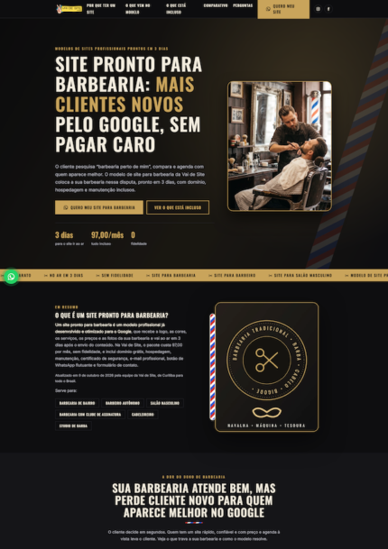 site pronto para barbearia é um modelo profissional já desenvolvido e otimizado para o Google