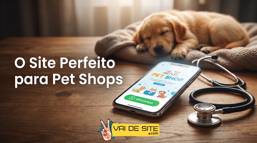 Celular exibindo um modelo de site para pet shop focado em agendamentos orgânicos de banho e tosa via WhatsApp.
